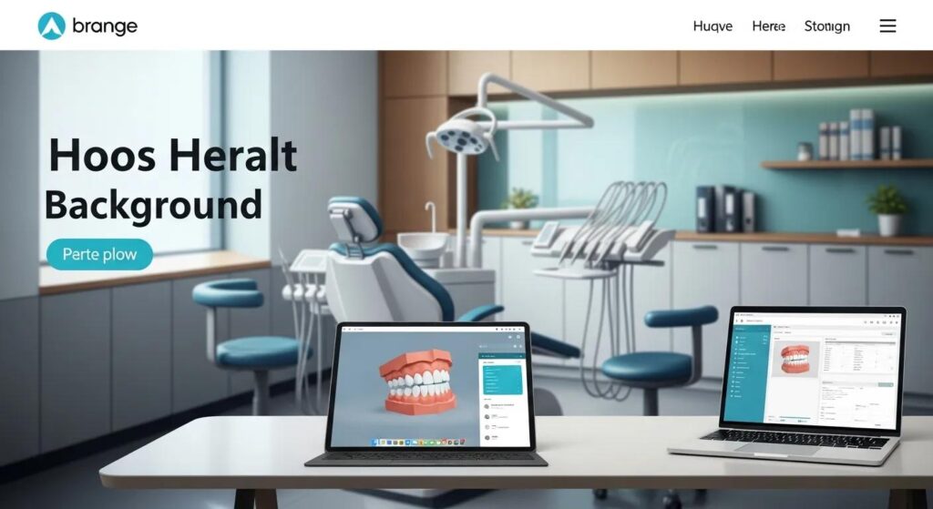 Streamline Your Dental Practice with Managed IT Solutions Dental office setting featuring two laptops displaying dental software, with dental chairs and equipment in the background.