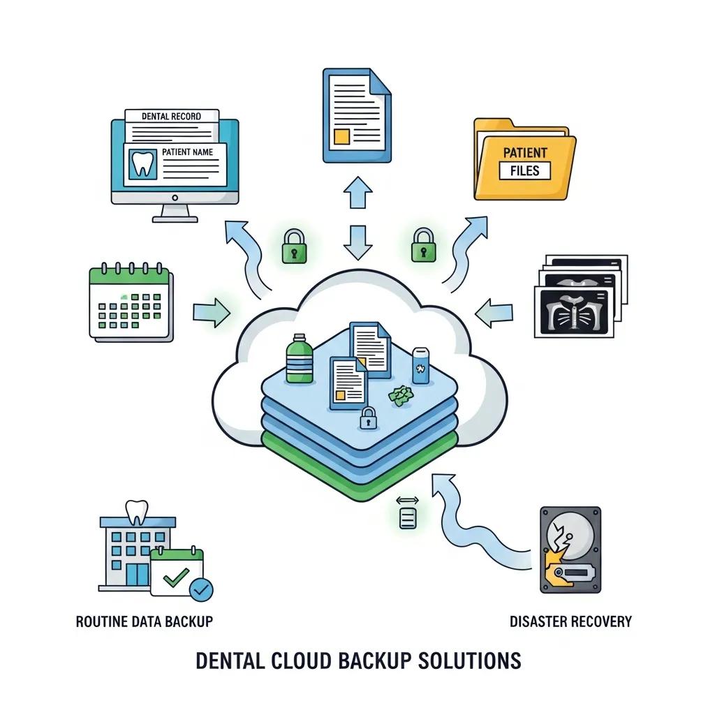 Cloud backup iconography representing secure backup and recovery for dental practices