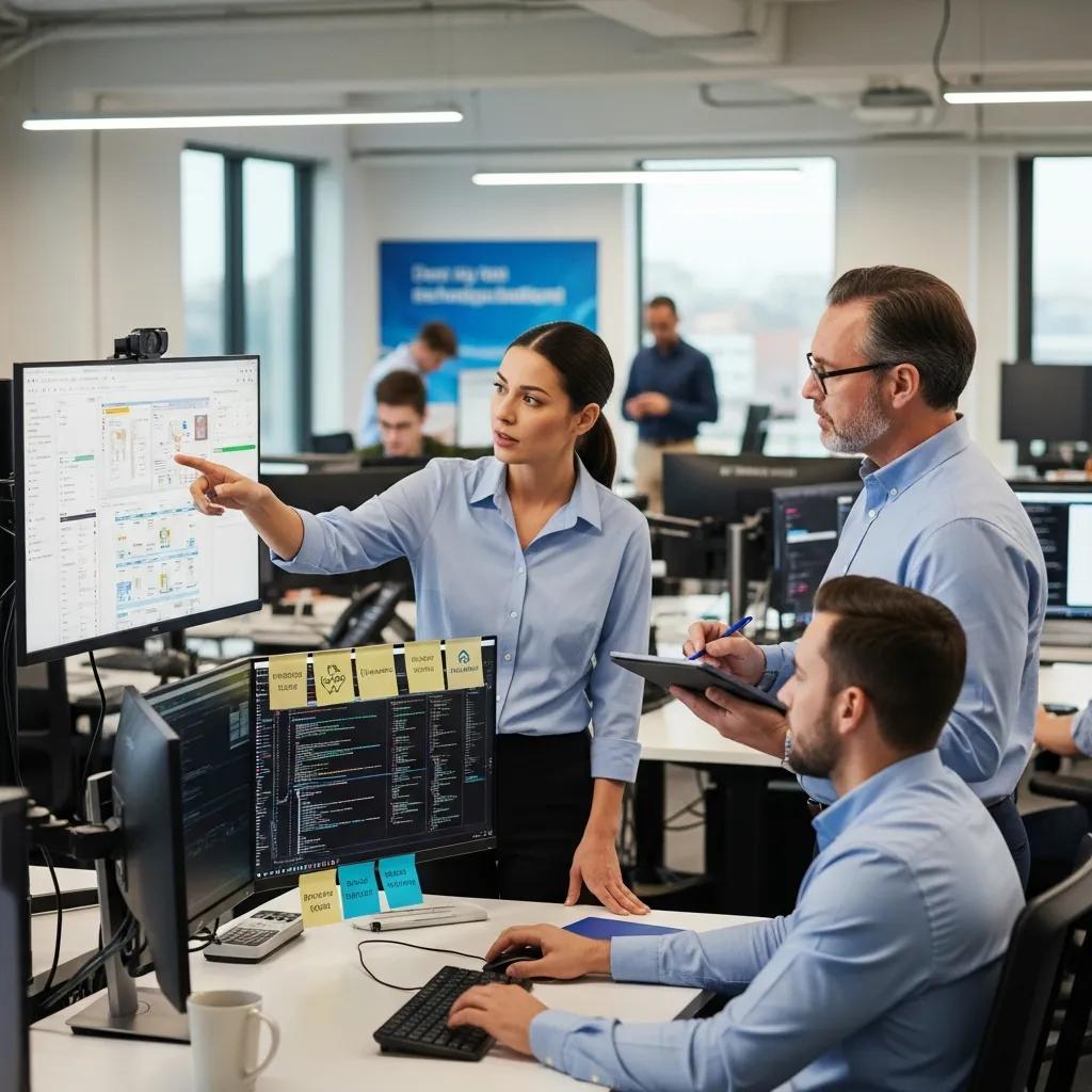 IT specialists planning efficiency improvements for a dental practice