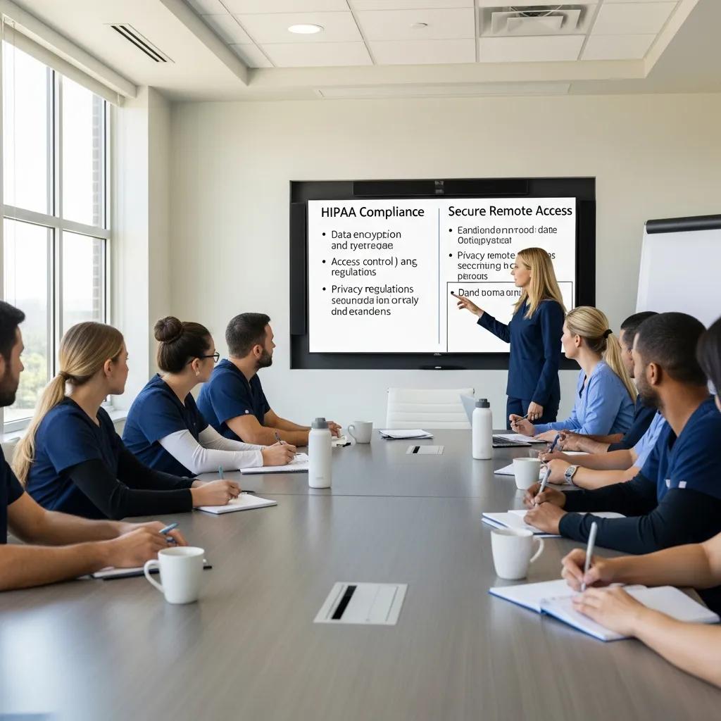 Dental team in a compliance training session about secure remote access