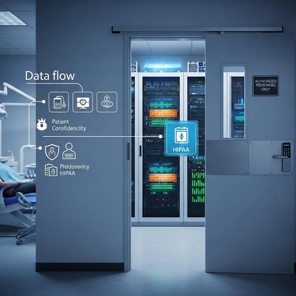 Secure server room highlighting data protection and cybersecurity in a dental practice