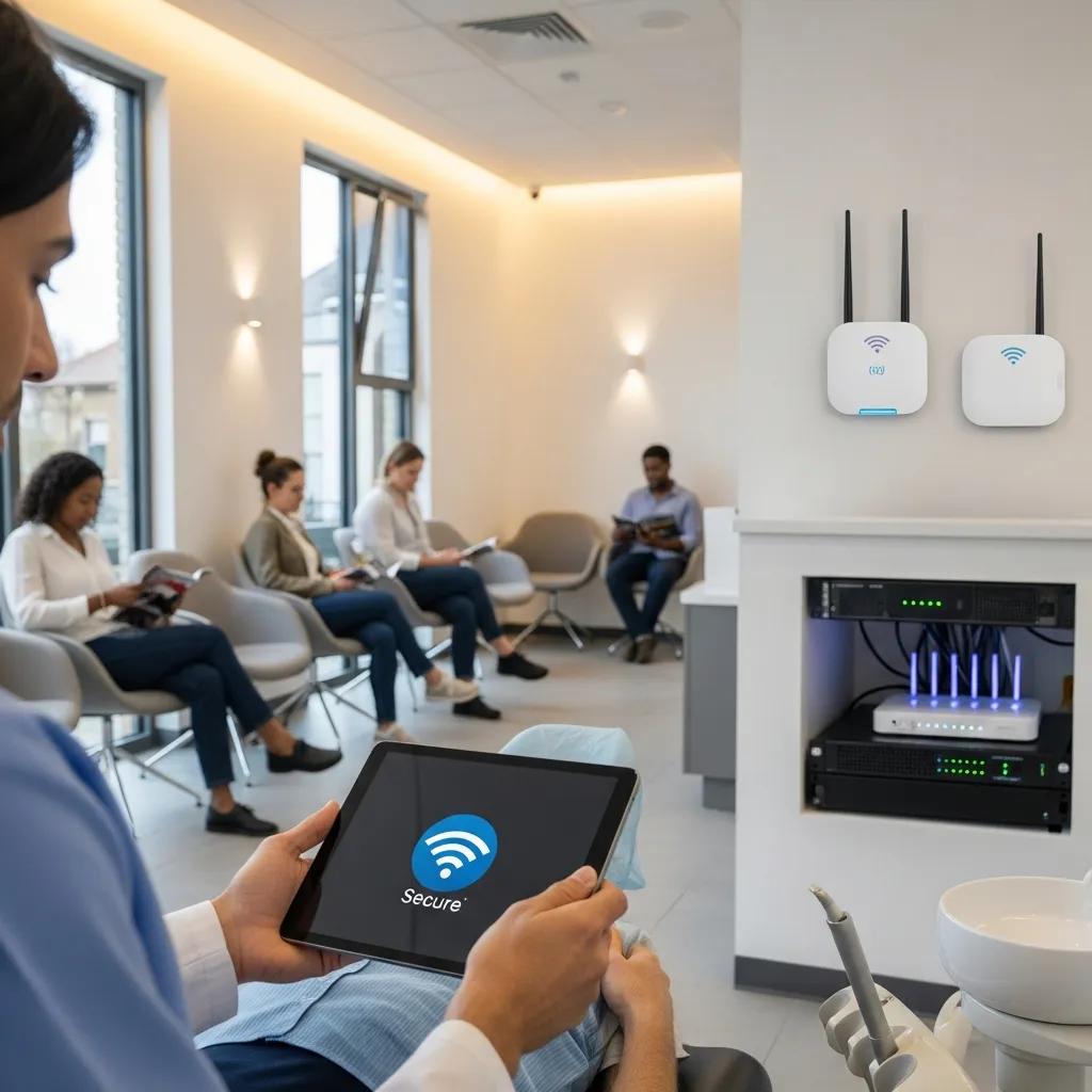 Dental practice with secure wireless network setup, highlighting technology integration in patient care