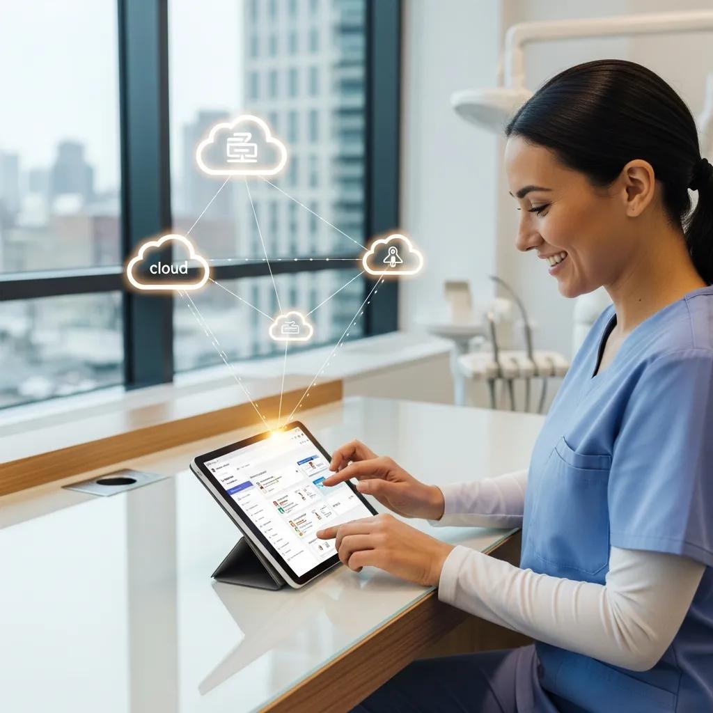 Choosing Dental Practice Management Software: An IT Perspective Dental professional using cloud-based practice software in a modern clinic — benefits of cloud technology highlighted